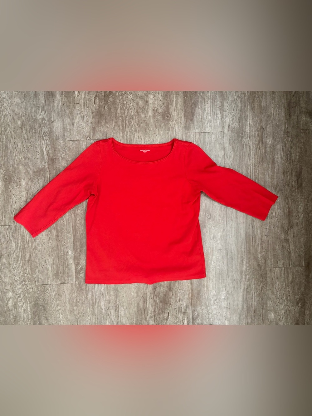 Eileen Fisher Red 100% Cotton Scoop Neck 3/4 Sleeve Top Sz M